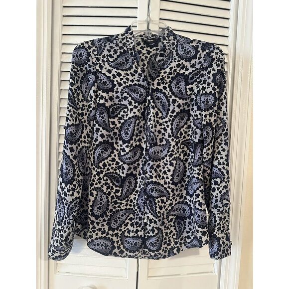 Express Floral Black Blue Womens Top Button Up Shirt Blouse Career NWT Sz SP - Picture 1 of 8